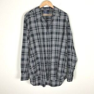 2/$30 Lincs David Chu Mens‎ White Black Plaid Button Down Shirt XXL
